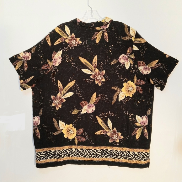 Dark Island Floral DonnKenny Style Blouse Button up Plus 3X Collar Short Sleeve - Picture 1 of 11
